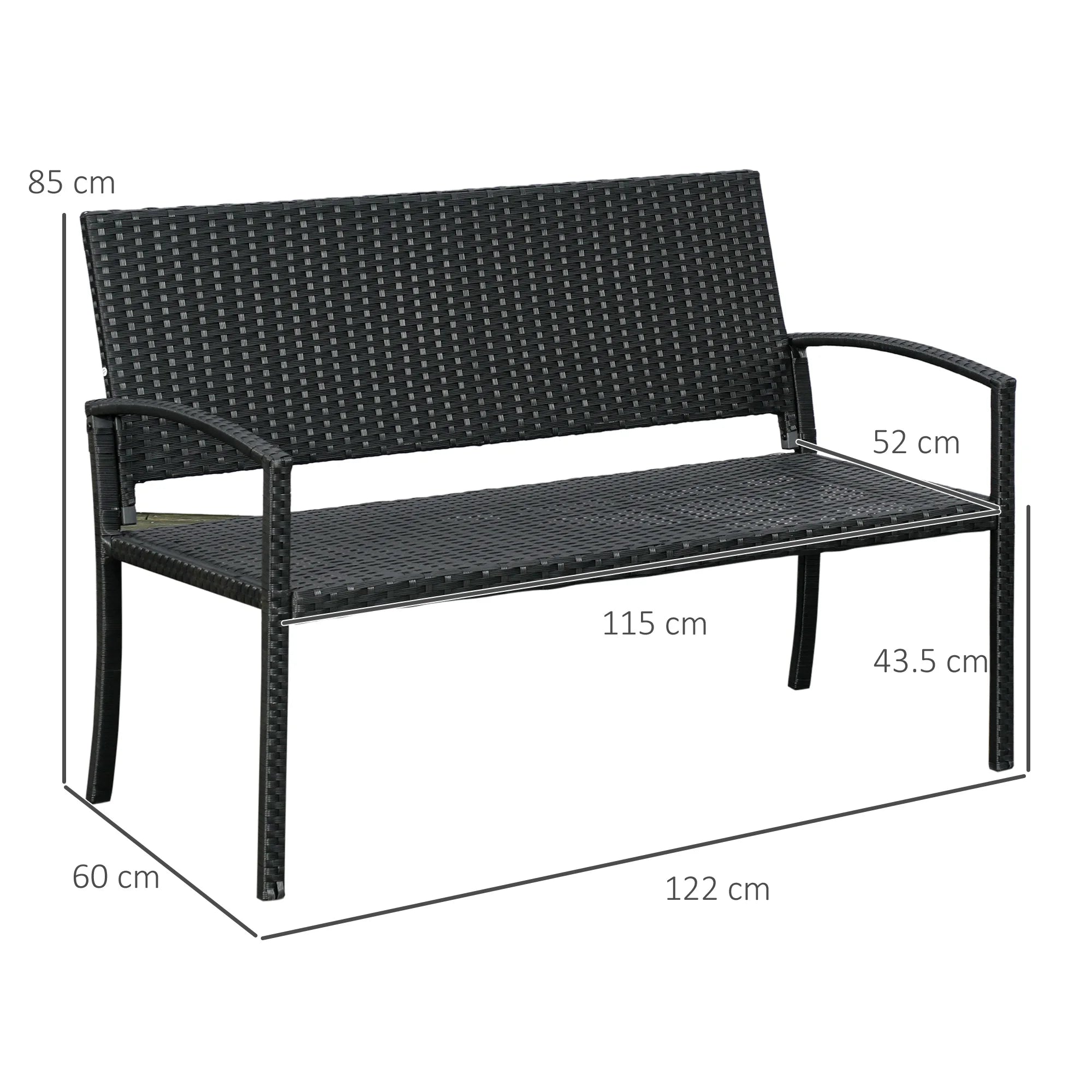 Outsunny Patio Rattan 2 Seater Garden Bench Wicker Weave Love Seater Armchair Furniture Outdoor Garden Conservatory Chair Black