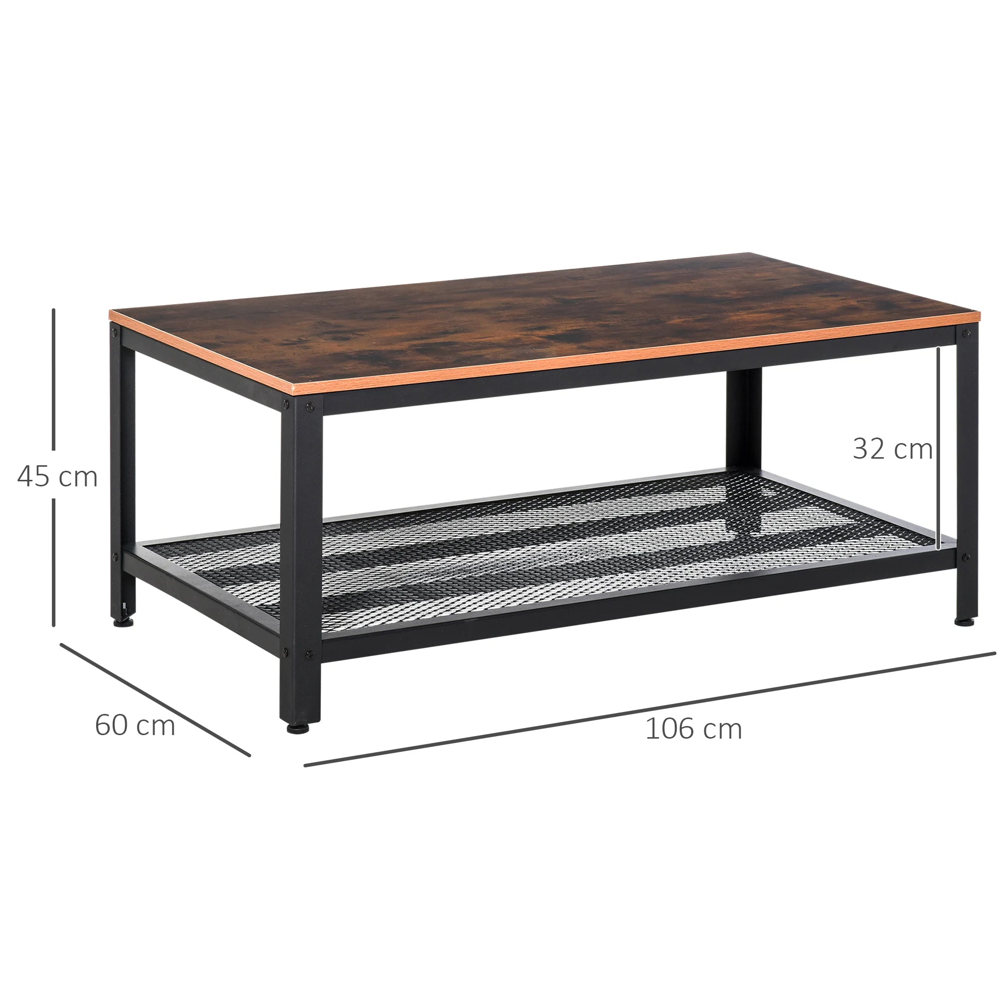 2-Tier Wooden Coffee Table – Retro Industrial Style Side Table for Living Room