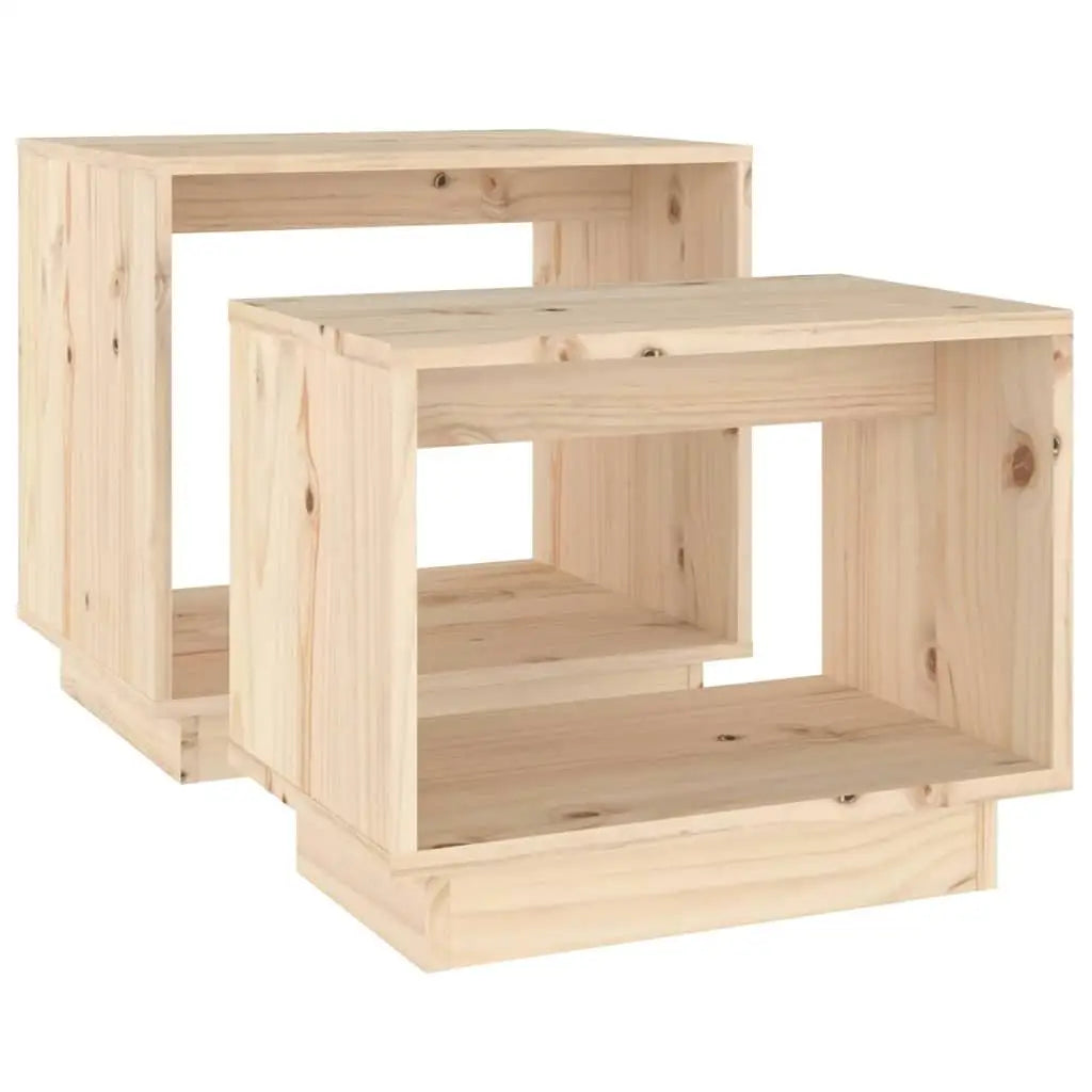2-Piece Set of Side Tables Made from Solid Pine Wood – Modern Design for the Living Room