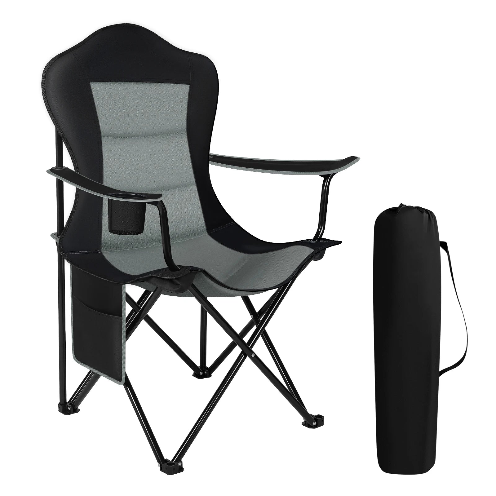 Foldable Lightweight Camping Chair with Side Pocket and Cup Holder