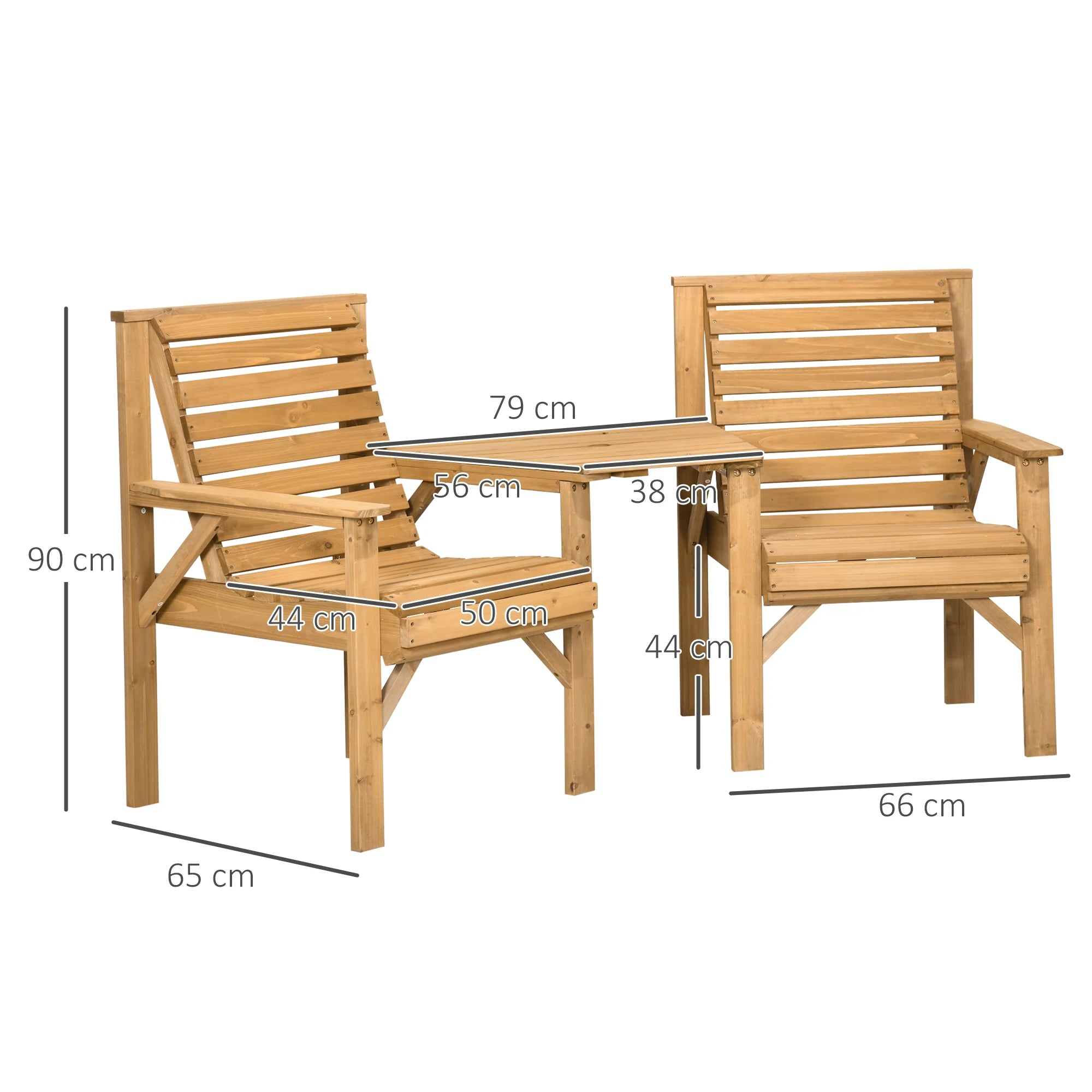 Wooden Garden Love Seat for 2 with Coffee Table and Parasol Hole – Partner Bench