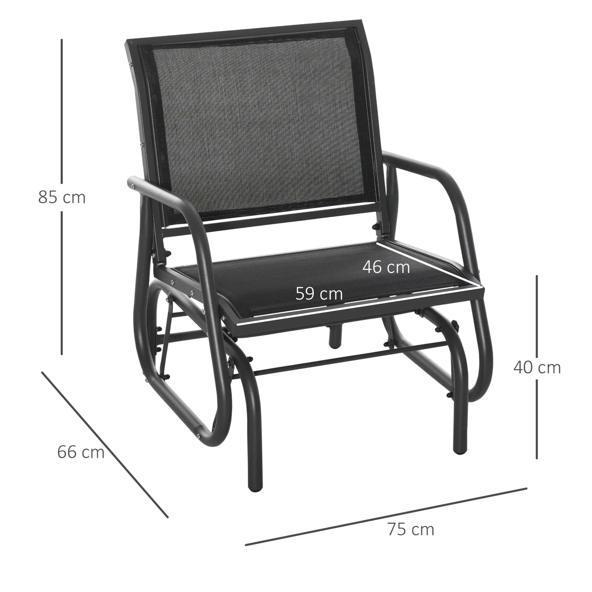 Outdoor Gliding Swing Chair with Mesh Seat, Curved Back, Steel Frame & Armrests