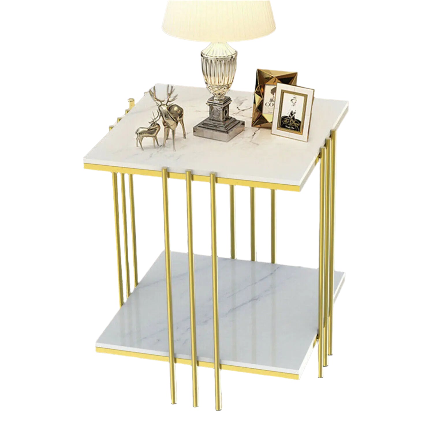 Square side table with marble top and golden legs