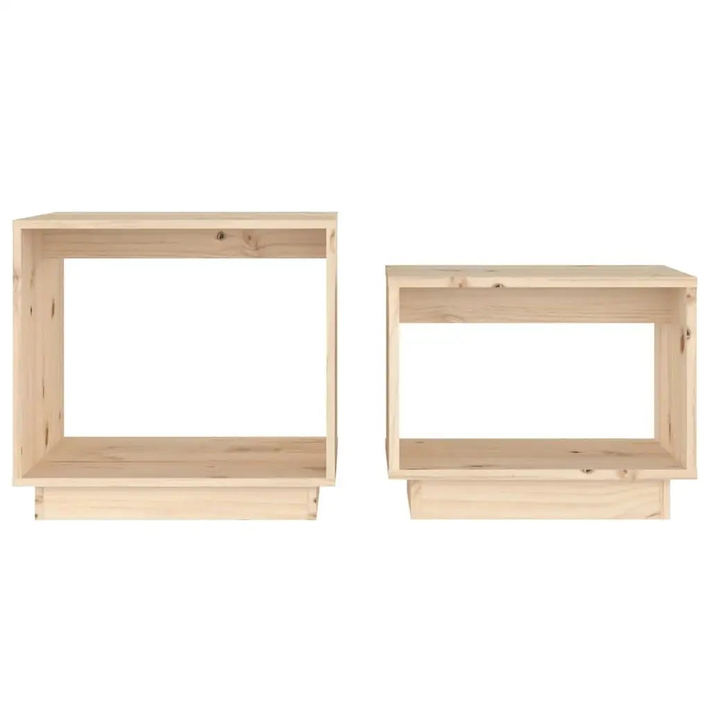 2-Piece Set of Side Tables Made from Solid Pine Wood – Modern Design for the Living Room