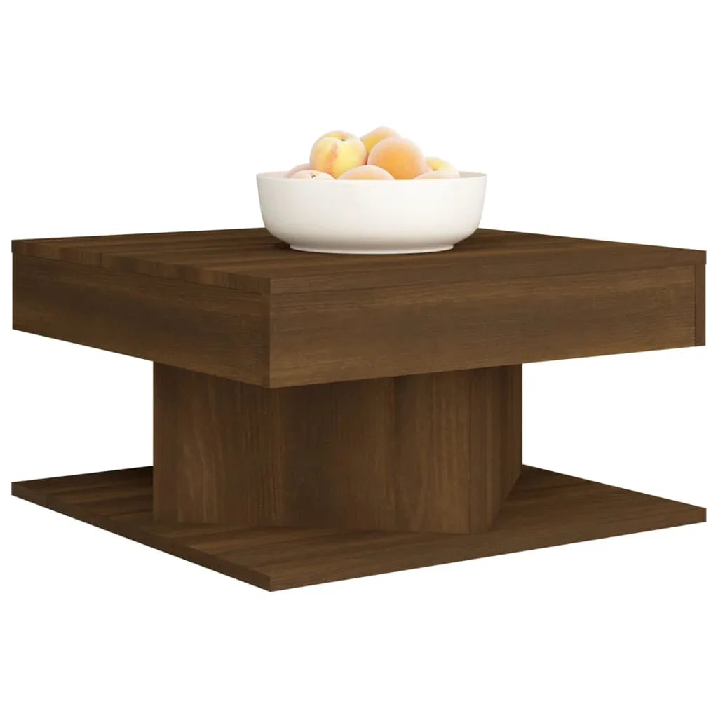 Brown Oak Coffee Table 57x57x30 cm – Engineered Wood Nordic Style for Living Room Side Table