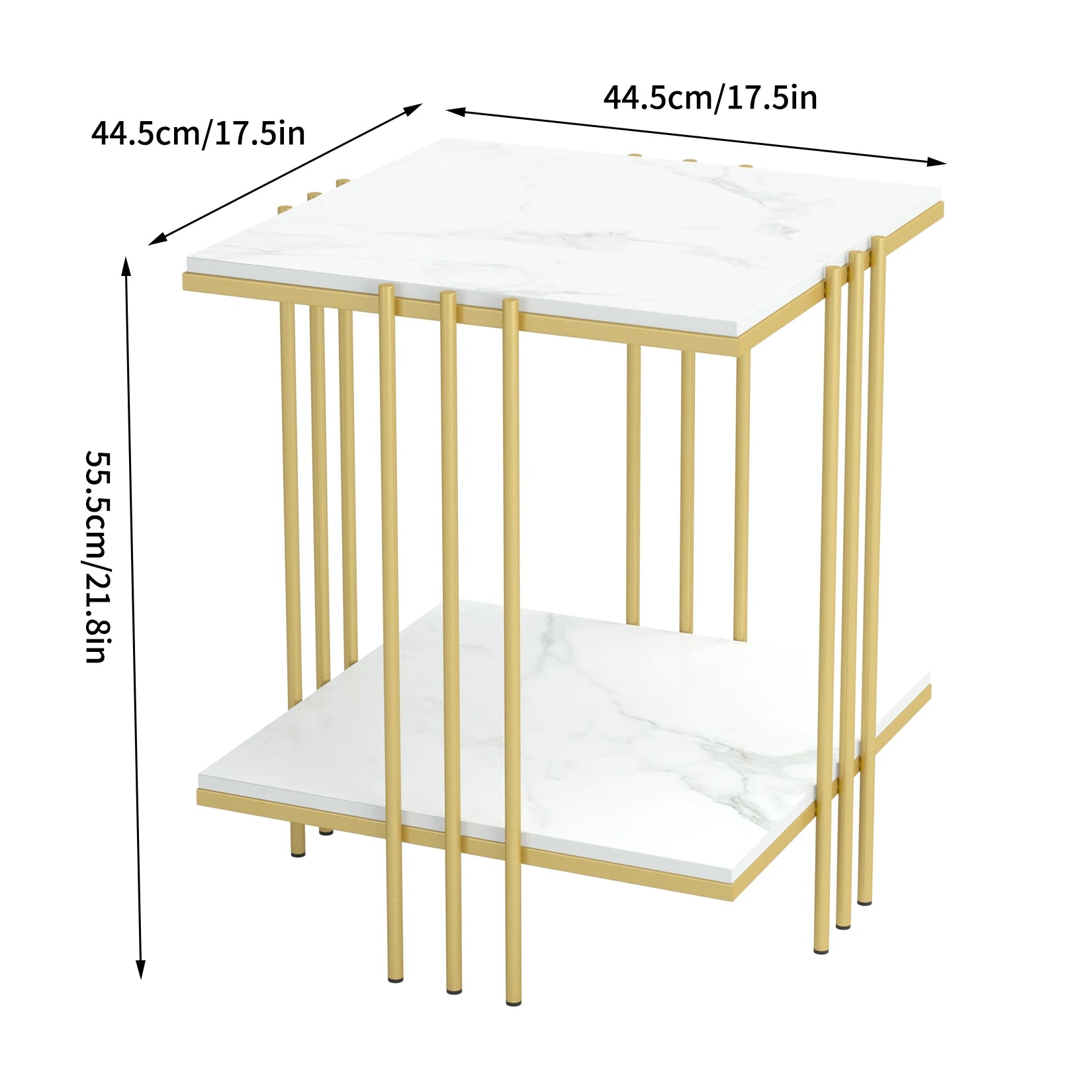 Square side table with marble top and golden legs